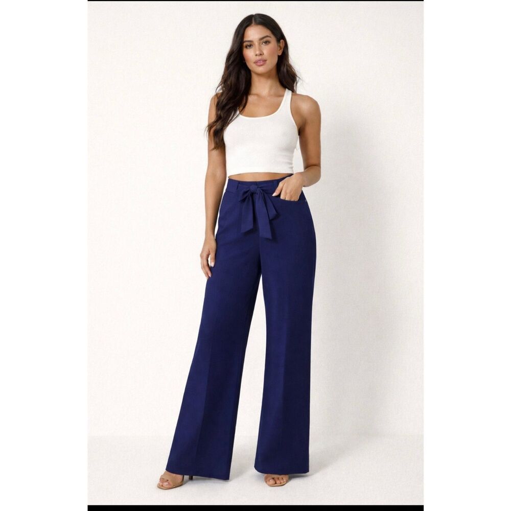 Liz Claiborne Royal Blue Wide Leg Soft Trousers With Tie Belt Size 4